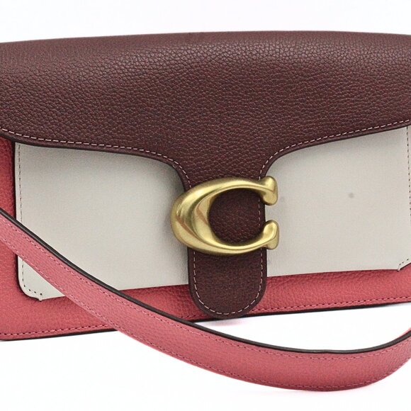 Authentic Coach Colorblock Maroon Peach Leather Saddle Bag - Picture 4 of 11